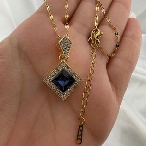 Anthropologie Vintage Gold and Blue Pendant Necklace